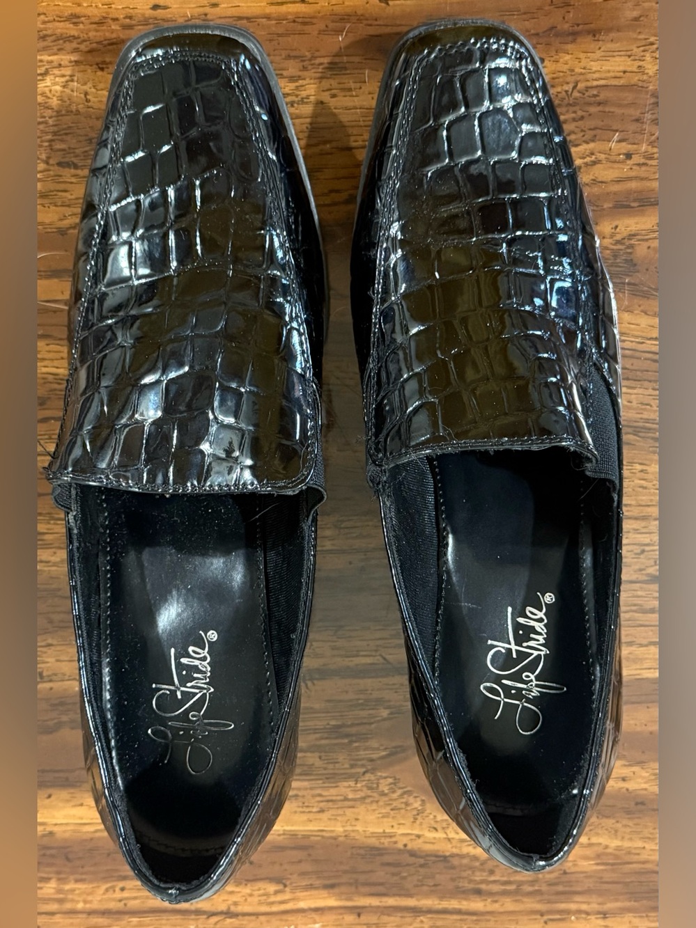 Life Stride Black Croc-Embossed Slip-On Heels